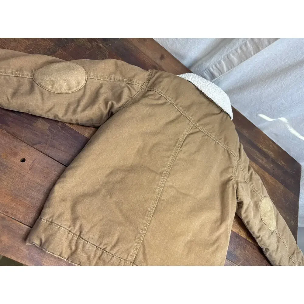 Gymboree Brown Cotton Canvas Sherpa Trim Coat Jacket Boy's Size Medium (7-8)